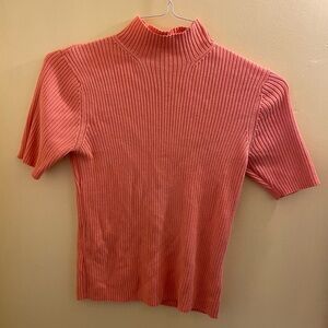 Worthington Essentials Ribbed Coral Mock Neck Top